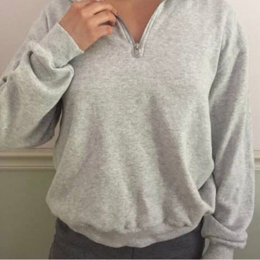 Brandy Melville Gray Waffle Knit Quarter Zip